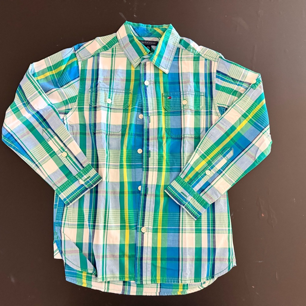 Tommy Hilfiger Green and Blue Plaid Shirt M (8-10) Boys